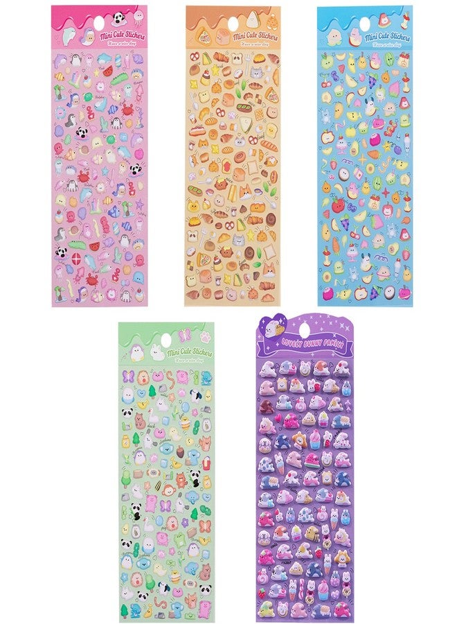 Aeenioy 5 Pcs 3D Stickers for Kids, Kawaii Stickers Set, Cute Cartoon Stickers for Phone Case, DIY Craft, Classroom Reward, Party Favors, Pink Blue Yellow Green Purple - Image 1